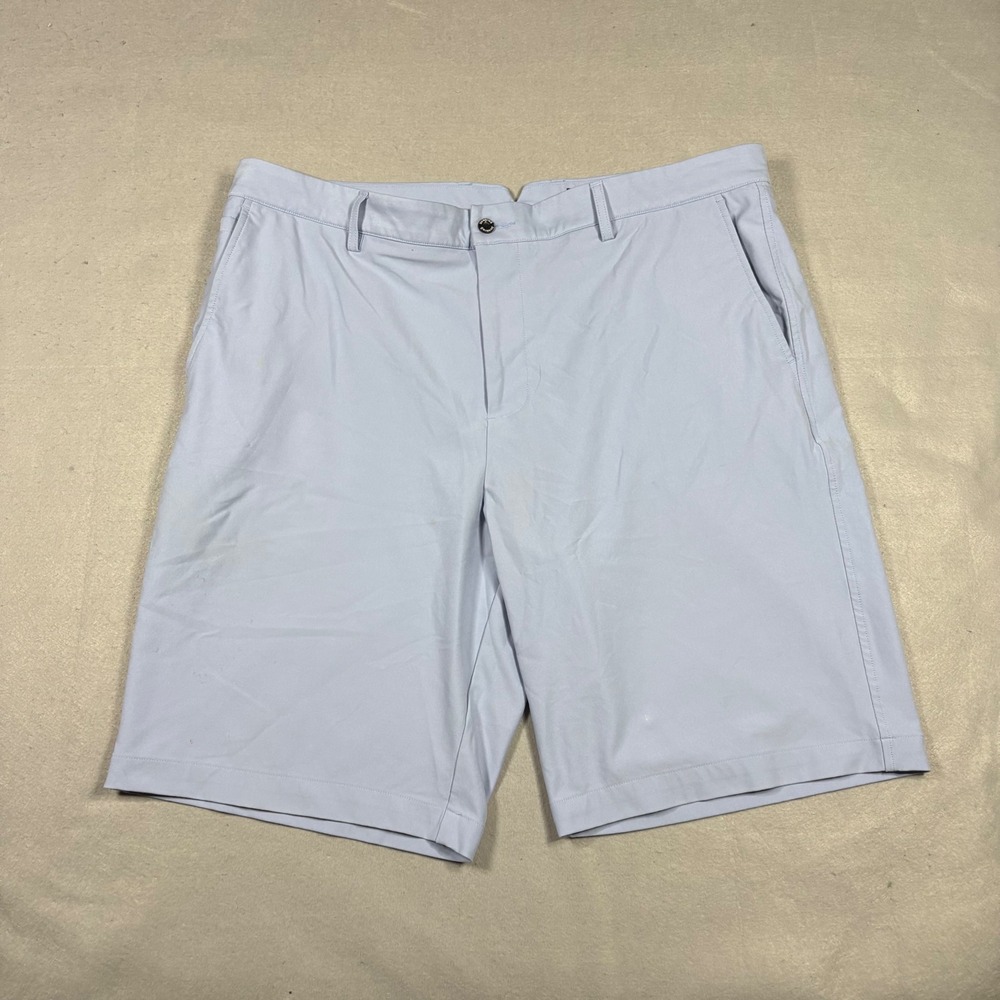 Dunning Mens Golf Shorts Light Blue Size 38 Embroidered Bull Logo Performance